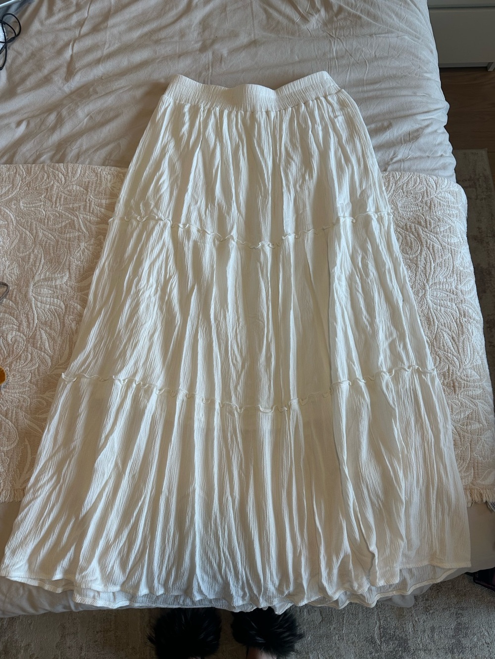 White tiered maxi skirt